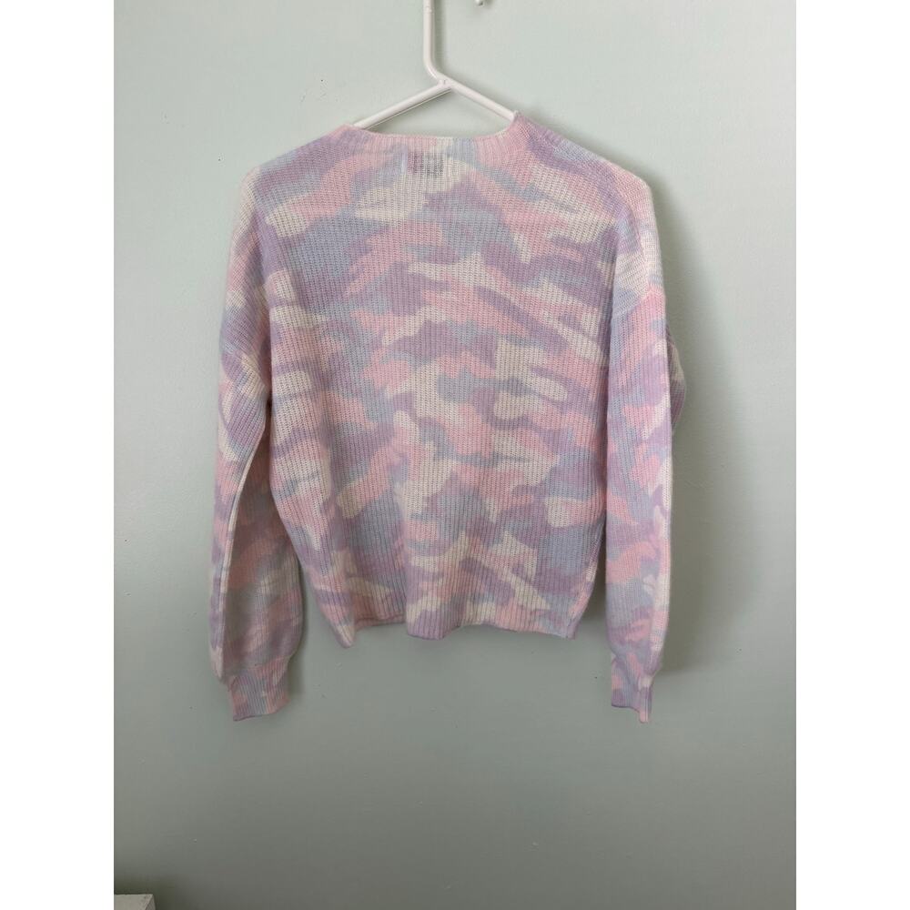 Girly Preppy Pastel Camouflage 100% Cashmere 27 Miles Malibu Crewneck Sweater - Picture 3 of 9